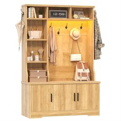 Shoe storage hall tree, entryway cabinet