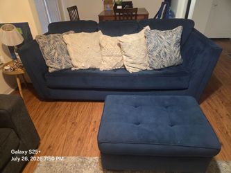 Royal blue couch, ottoman  and arm chair