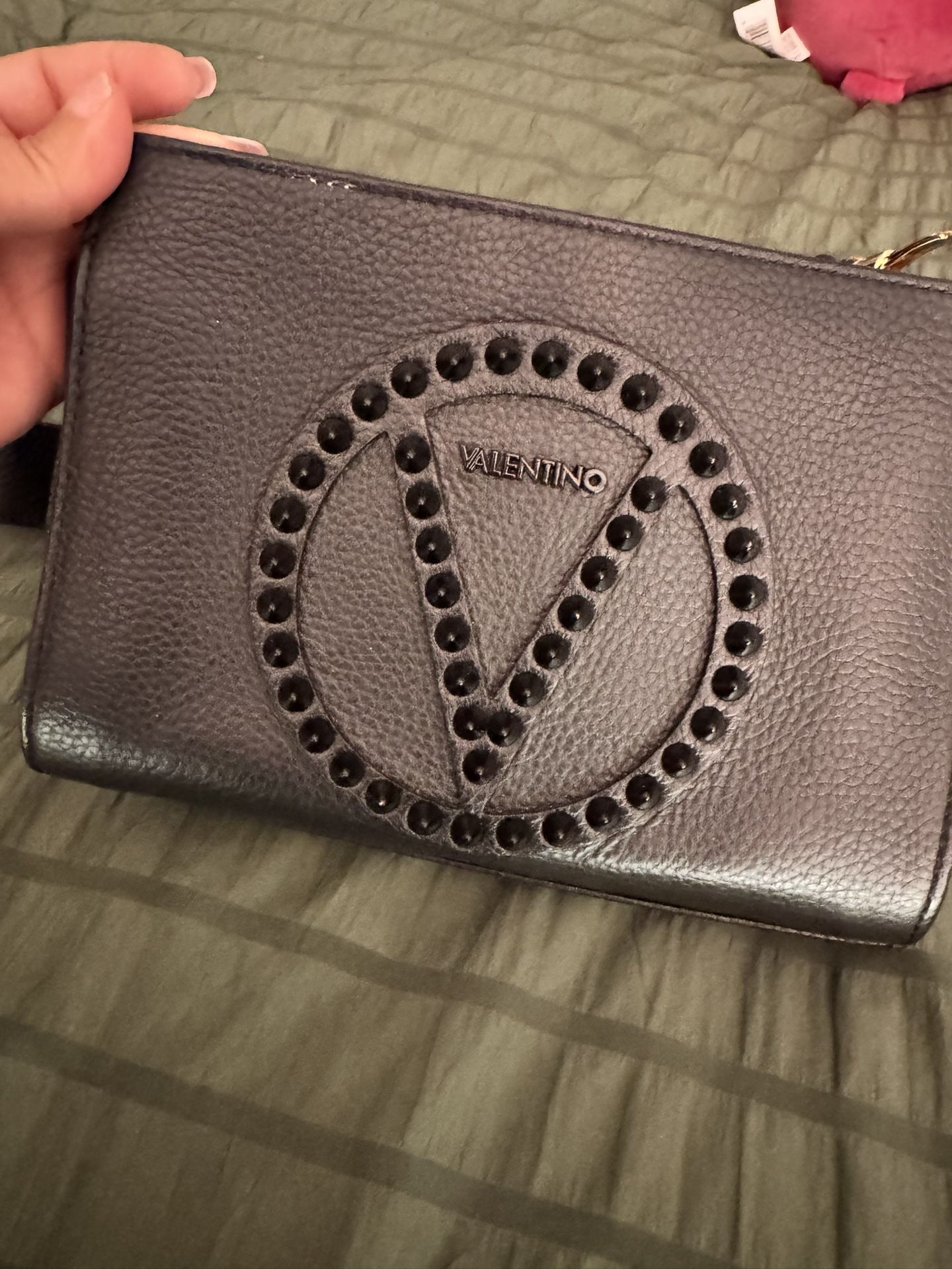 Authentic Valentino Kiki Rock Leather Crossbody Purse - Black
