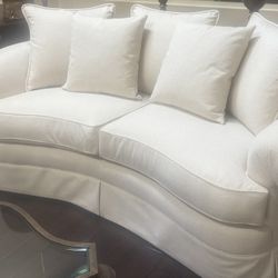 Luxury Designer Showcase 7ft Curved Sofa - Newly Reupholstered Cream Chenille - OBO