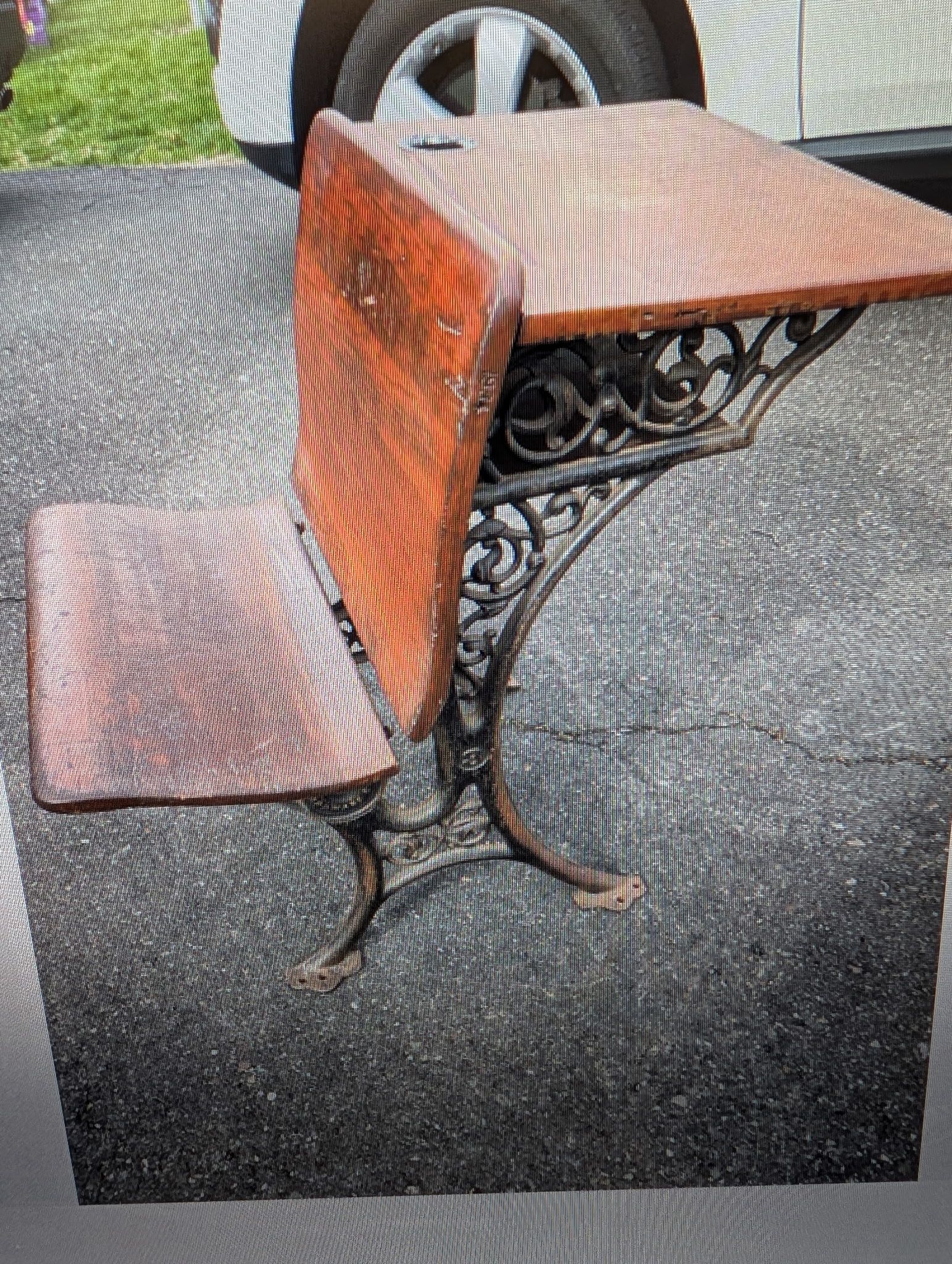 2 Antique 1881 School Desk Buffalo Hardware No 3 Folding Seat Cast Iron Wood