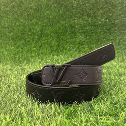 Lv Black Initials Leather Belt - Monogram Design, Size 44 Luxury Men’s Belt