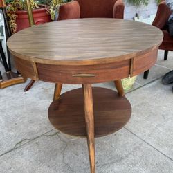 Original Mid Century Solid Wood Base Round Table Measurement In Last Picture