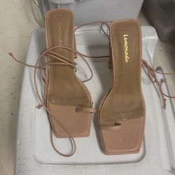 Woman’s Beige Strap High Heel Shoes Size 8.5