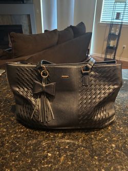 Laptop bag- brand is Lovevook- Black Woven Leather Tote Bag with Tassel