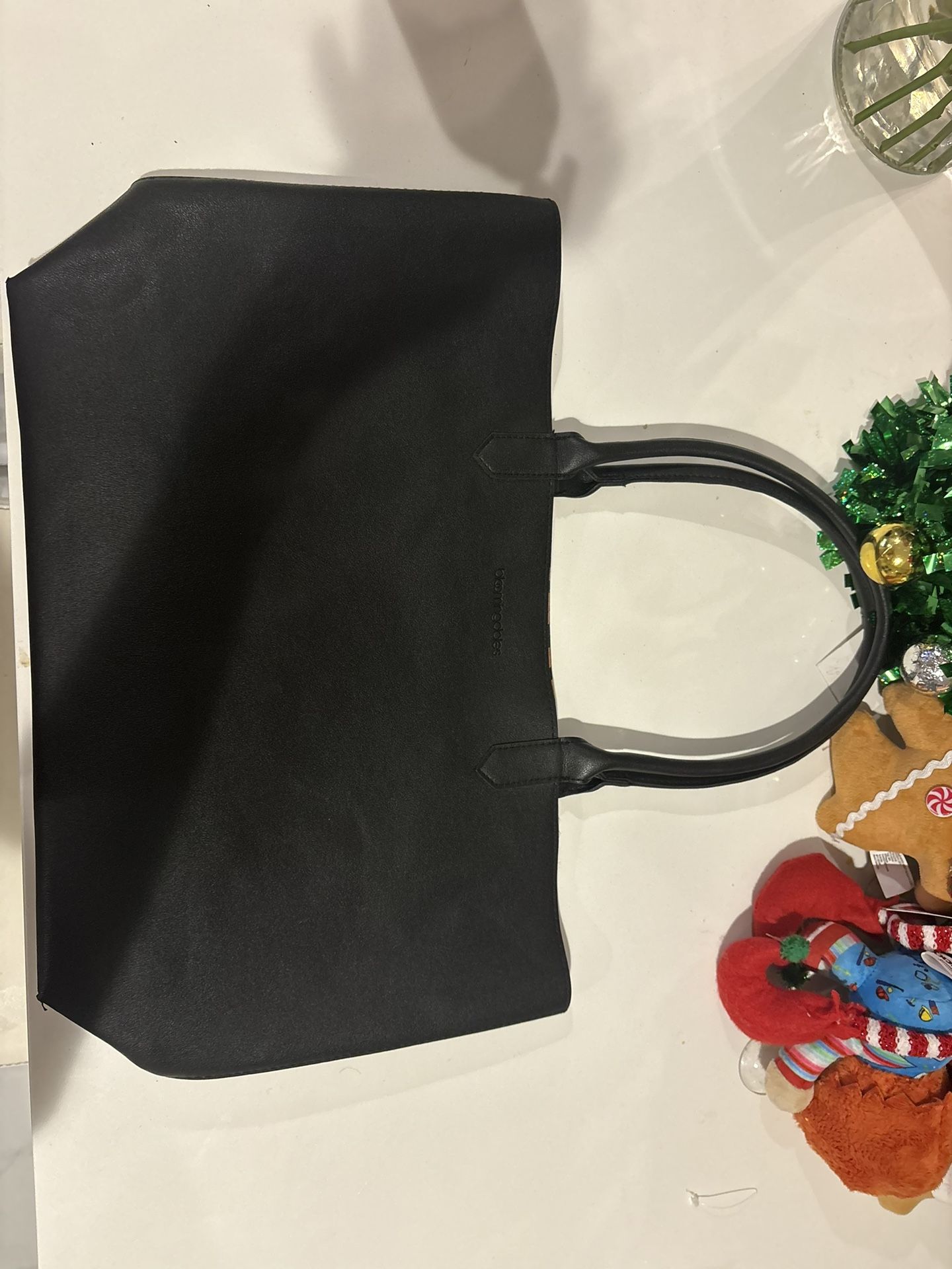 Bloomingdale’s Black Tote Bag – Leopard Interior (Brand New)