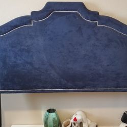 Queen Headboard Blue Velvet from Pier 1 w/ Silver Buttons with Free Rails for Bed