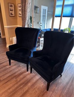 Wingback Chair Velvet Navy Blue