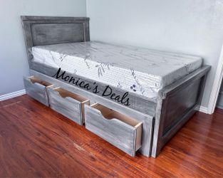 Twin Solid Wood Bed With 3 Drawers And Memory Foam Mattress $640