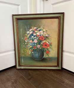 Vintage Oil Painting On A Board Framed Signed by Artist E. Cripples 24/27 Inch 
