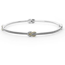 Lagos Newport Caviar 4 Station 18k 925 .11CT Diamond Bracelet Bangle Med 7 $1100