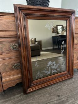 Vintage Etched Floral Glass Mirror