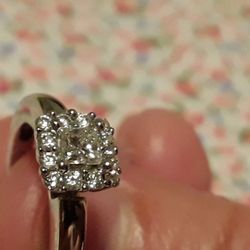 Bride's Wedding Ring 14K WG size 4.75 1 Princess .20 ct diamond and 12 Round .0108 ct (Kay) Moving Sale!