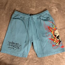 Blue Ed Hardy Skull Graphic Shorts