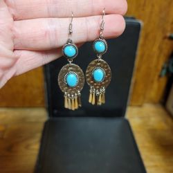 Womens Turquoise dangle drop earrings silver plated Jewelry Simulated western 