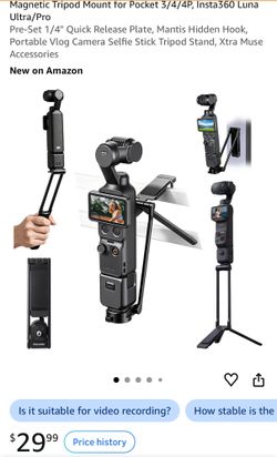 Magnetic Tripod Mount for DJI Osmo Pocket 3/4, Insta360 - 4-in-1 Selfie Stick Tripod