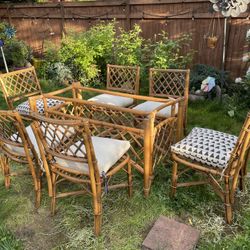 Vintage Rattan Wicker Dining Patio Set 