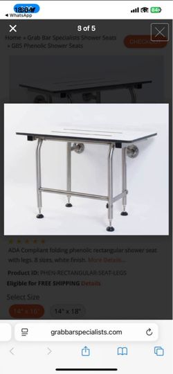 Seachrome 22 inch Wall-Mount Folding Shower Bench Seat with Legs, White