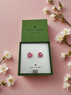 Kate Spade “Bouquet Toss” Pink Flower And Faux Pearl Stud Earrings (New)…