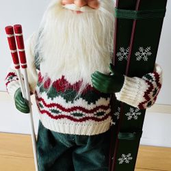 Santa Figure, 18” Tall, w/skis, Poles,backpack.