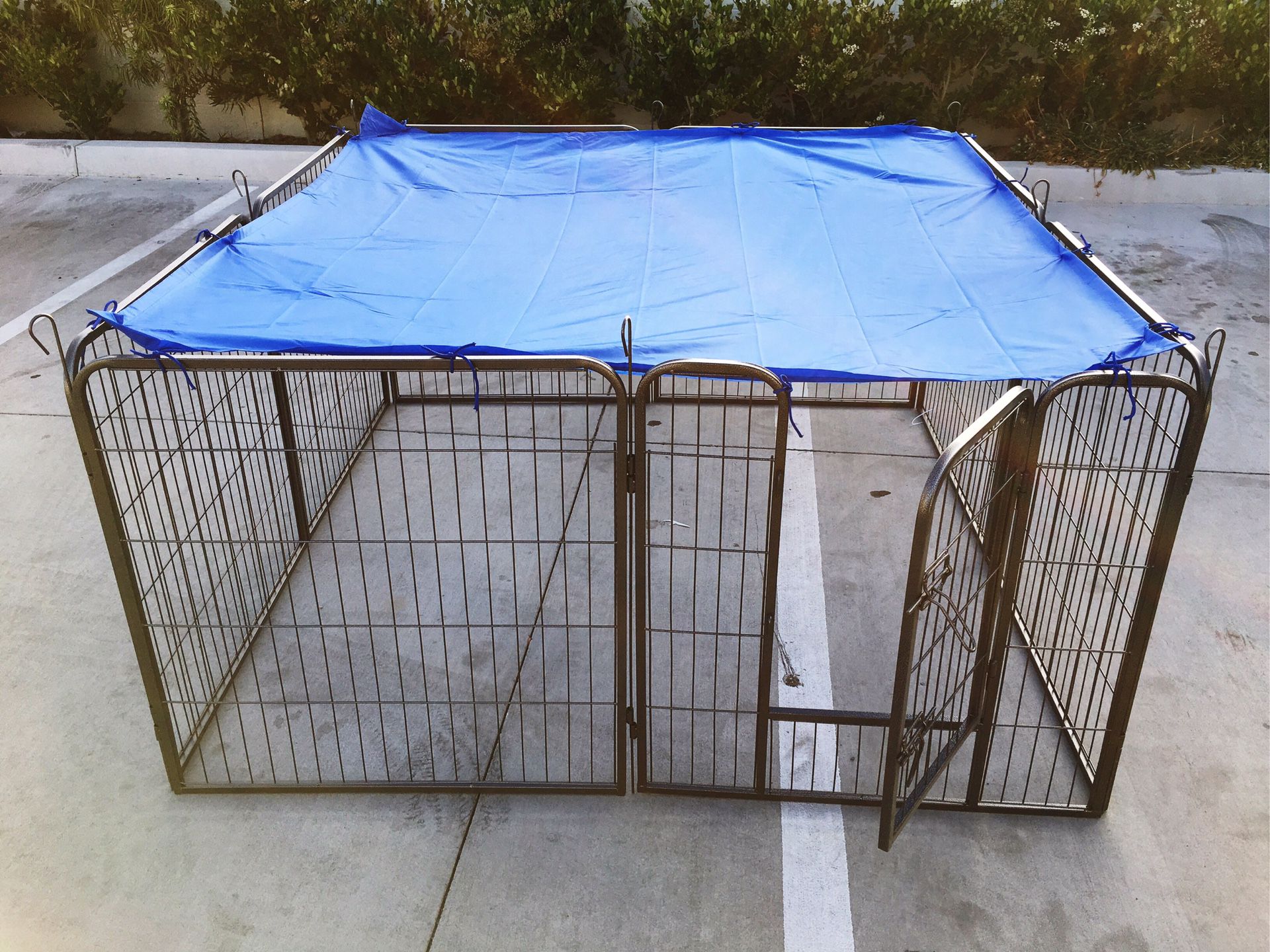 Brand new 32 inch tall x 32 inches wide each panel x 8 panels heavy duty exercise playpen with sun shade tarp cover fence safety gate dog cage crate