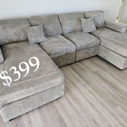 Stylish U-Shaped Corduroy Sectional Sofa ✅No Tax ✅