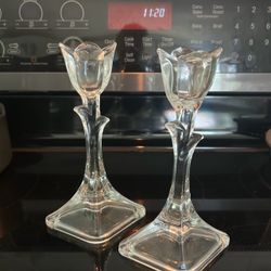 Glass Tulip Candlestick Holders Set of 2