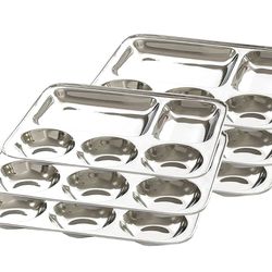 Premium Stainless Steel Luxurious 5 In 1 Three Compartment Divided Dinner Plate/Partition Thali/Partition Plate -Set of 6