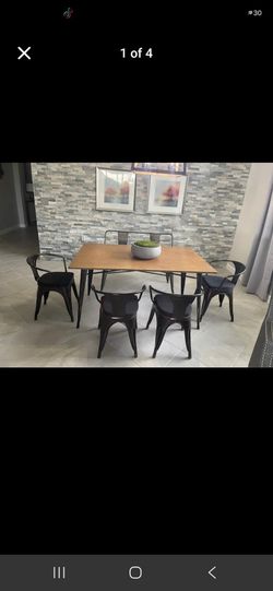 Dining Table Set with 6 Metal Chairs