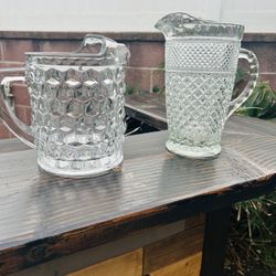 Vintage Crystal Cut And Diamond Cut Pitchers 