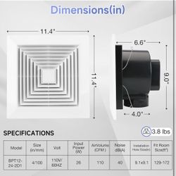 Bathroom Ceiling Exhaust Fan, 11.4" Panel Household Bath Vent Ventilation Fan With 1.0 Sones Quiet Operation, 110 CFM