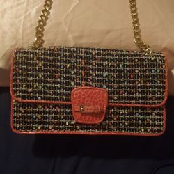 Liz Claiborne Hand Bag, With Pink Faux, Crocodile Trim And a Gold Chain Strap