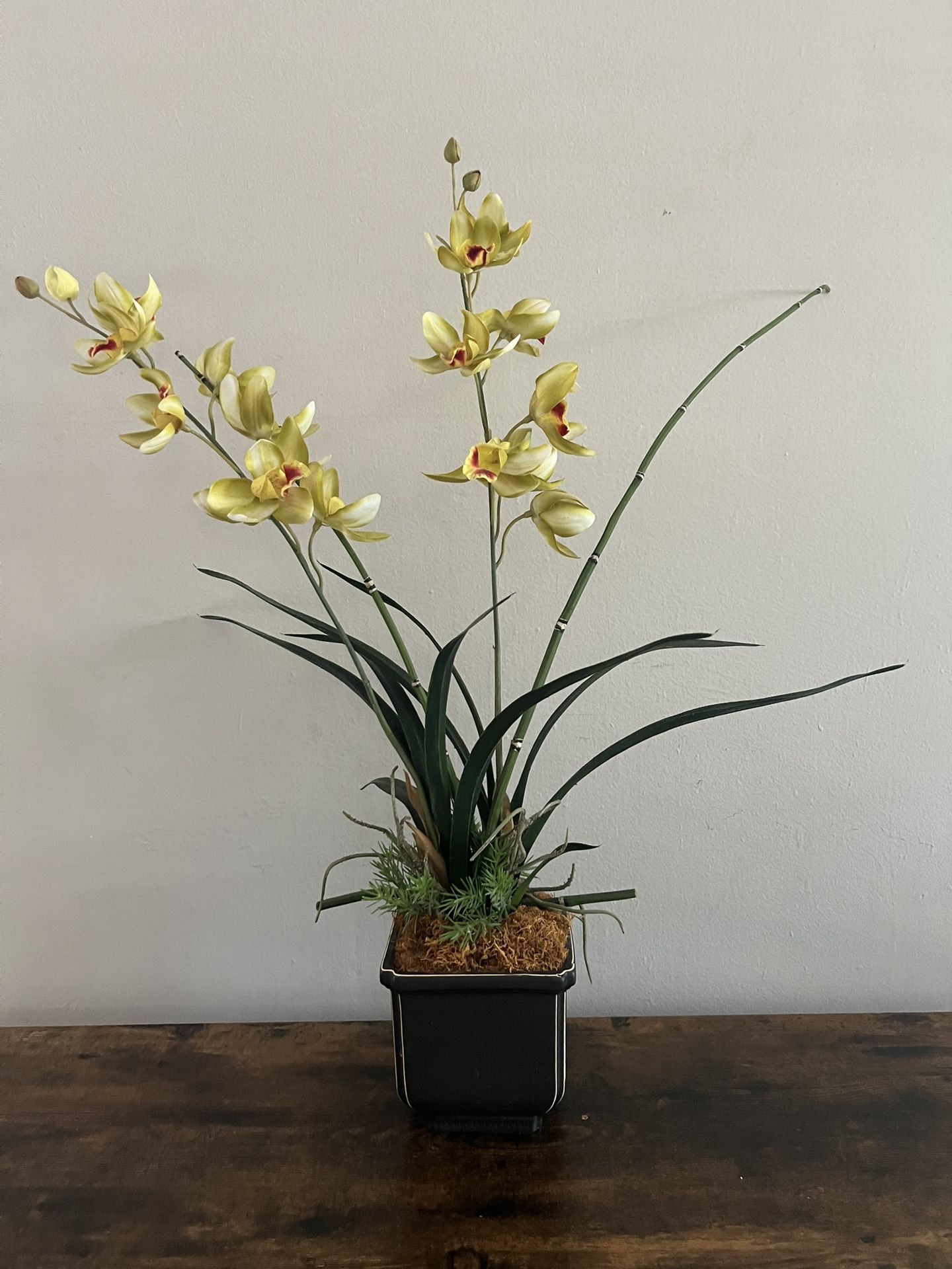 Faux Orchid Arrangement in Ceramic Vase