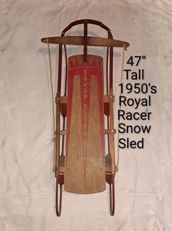 47" Long Vintage 1950's Royal Racer Snow Sled In Excellent Condition (For Use Or Vintage Decor)
