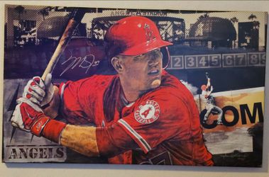 Mike Trout Signed Canvas. Angels Stadium Art. Authenticated 25"x42 #11/27. MLB.