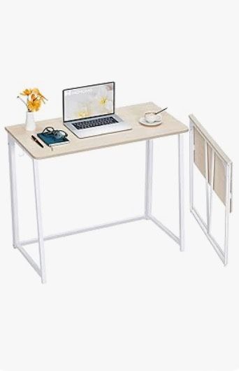 Folding Desk - White Frame, Light Wood Top