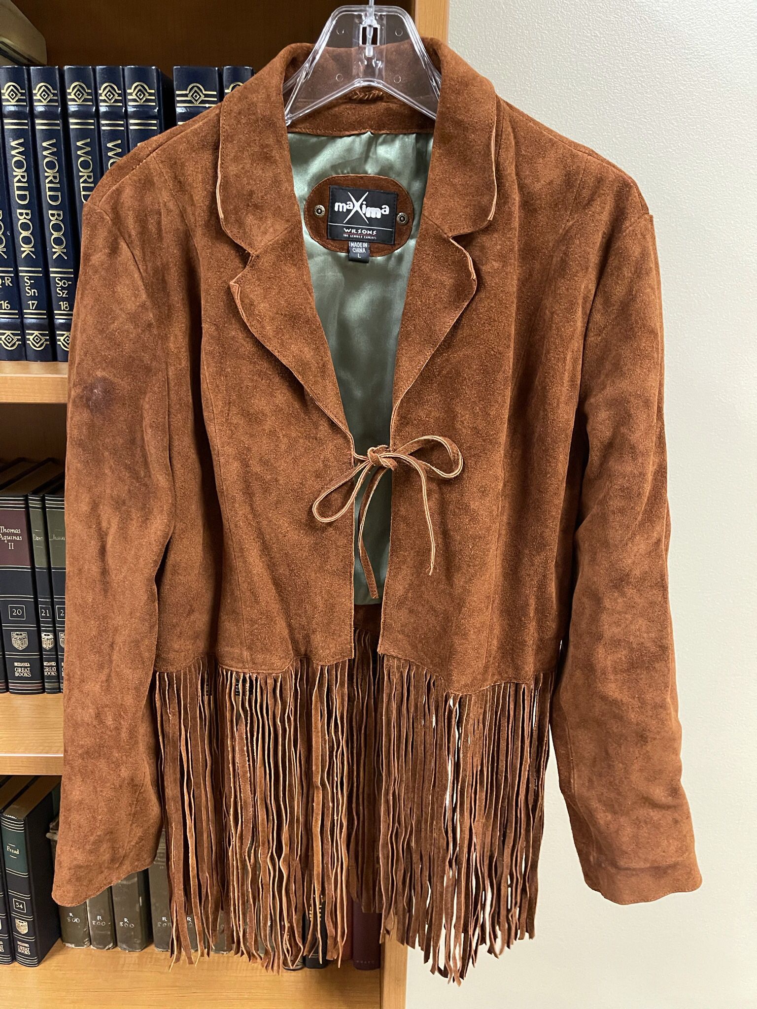 NEW!! Woman’s SUEDE LEATHER JACKET with FRINGE - Size LARGE - firm price (pls. read full description details)