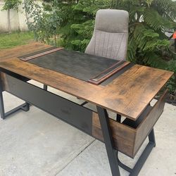 Modern Industrial Desk + Ergonomic Suede Office Chair
