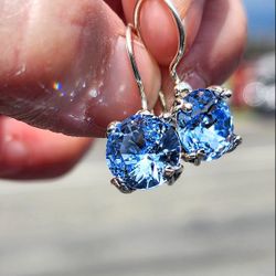 Ocean Blue Crystal Sterling Silver Drop Earrings