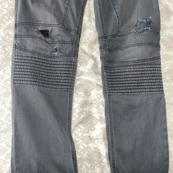 Grey Skinny Jeans With Rips Zippers Fashion Men