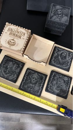 Halloween horror edition Custom black slate 4” coasters