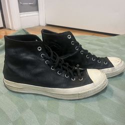 Black leather Converse Chuck Taylor All Star high top sneakers #skater #y2k