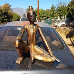 $50! Antique 2' Ft Tall Burmese Or Asian GOD Deity Statue? 19th Century, 1800s Poorly Repainted And Restored Wood Statue