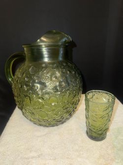 Anchor Hocking Verde Milano pitcher with one glass