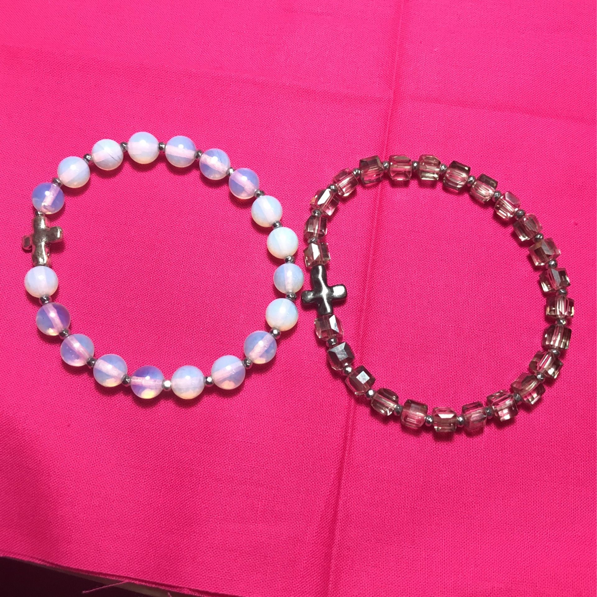 Moonstone Semiprecious Gemstone And Crystal With Cross Bracelets Size 8 Inches
