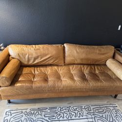 88.5” Leather Mid Century Modern Sofa