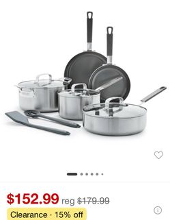 Bobby Flay Stainless Steel Cookware Set with Nonstick Pans