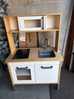 IKEA DUKTIG Wooden Play Kitchen + Large Lot of Accessories