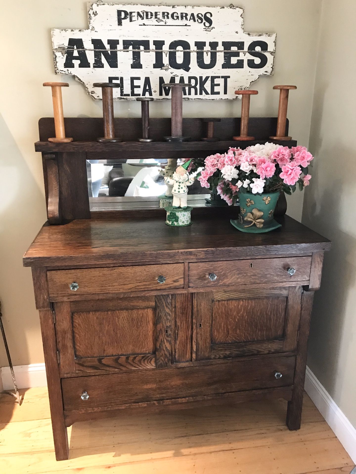 Antique buffet with mirror