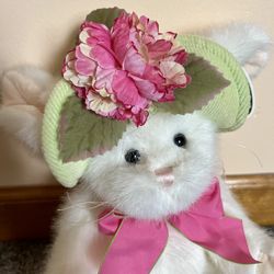 Bearington Collection Ava Stuffed Bunny with Hat and Flower